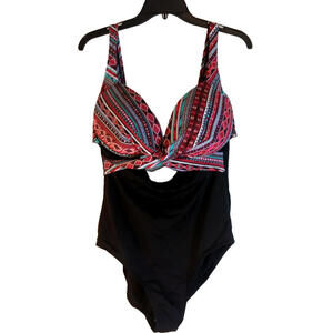 Swimsuits For All Aztec Swimsuit Womens Size 16 Black Multi 1 Piece Padded Boho